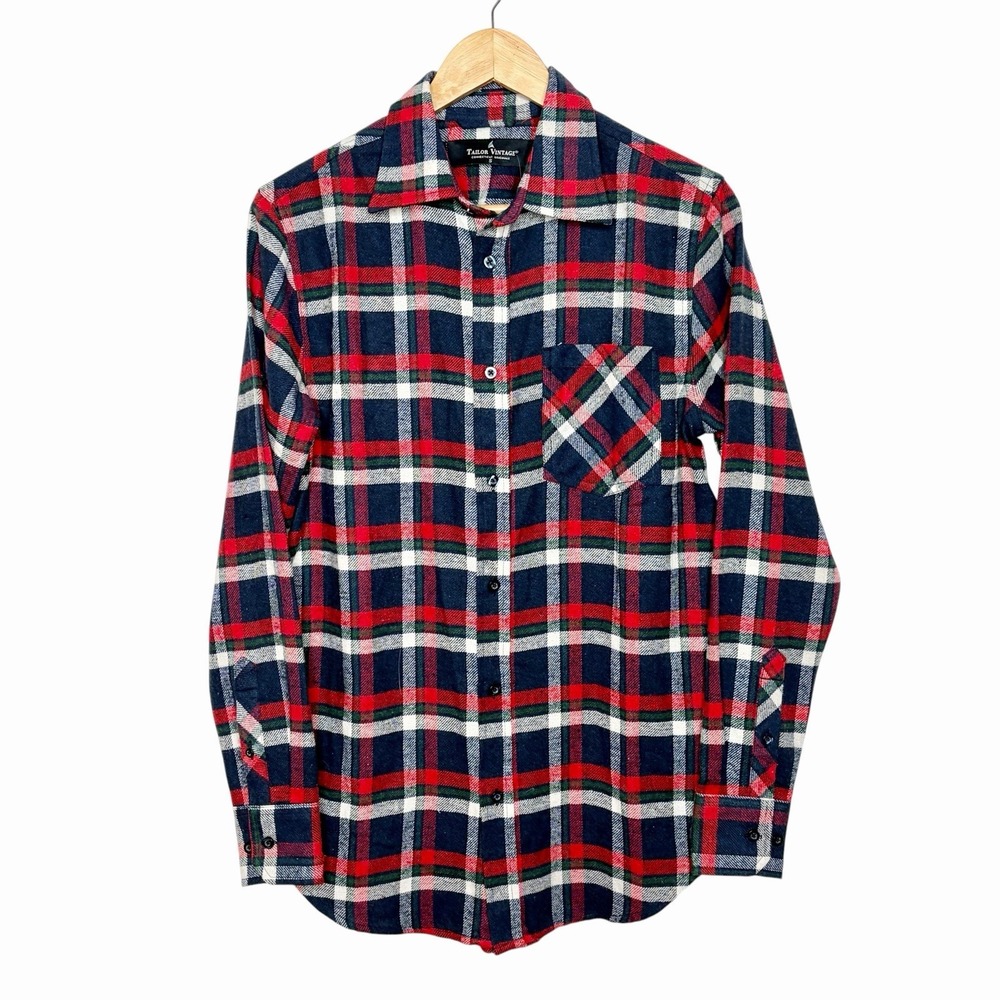 Tailor Vintage Flannel Shirt Red White Blue Mens Small Cotton Blend Button Up